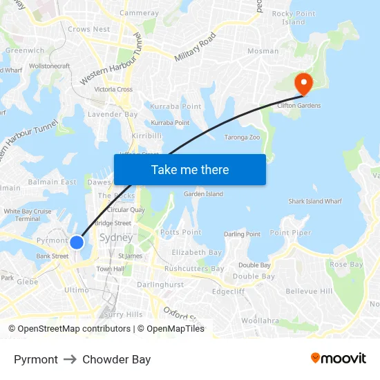 Pyrmont to Chowder Bay map