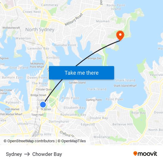 Sydney to Chowder Bay map