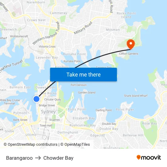 Barangaroo to Chowder Bay map