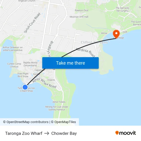 Taronga Zoo Wharf to Chowder Bay map