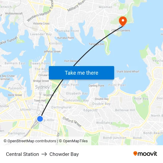 Central Station to Chowder Bay map