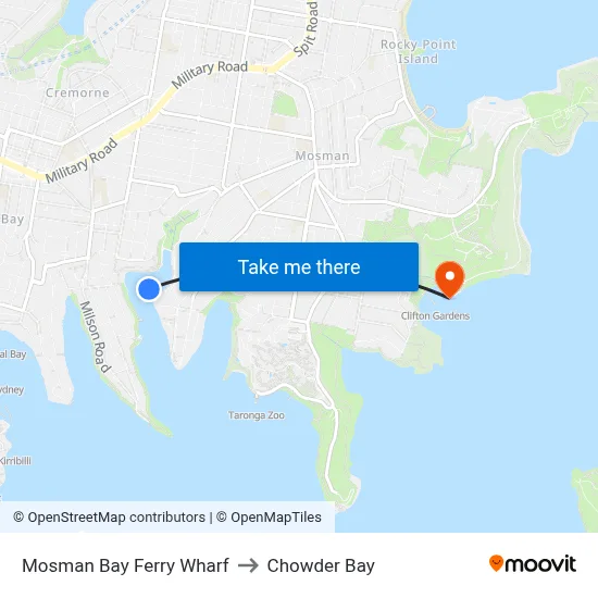 Mosman Bay Ferry Wharf to Chowder Bay map