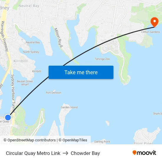 Circular Quay Metro Link to Chowder Bay map