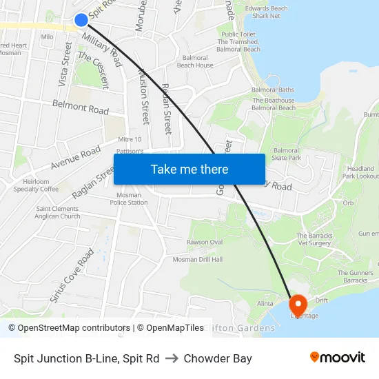 Spit Junction B-Line, Spit Rd to Chowder Bay map