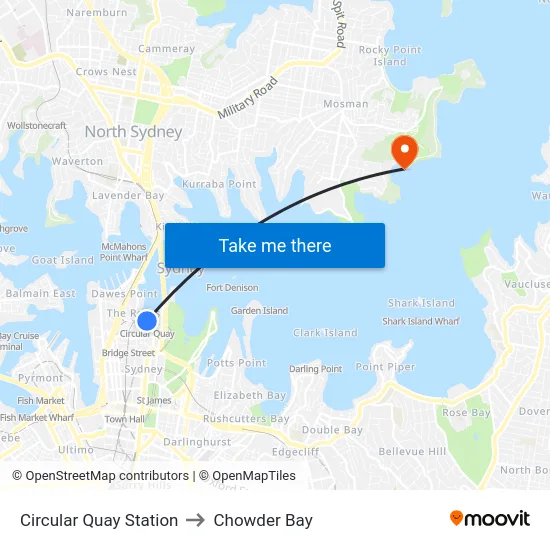 Circular Quay Station to Chowder Bay map