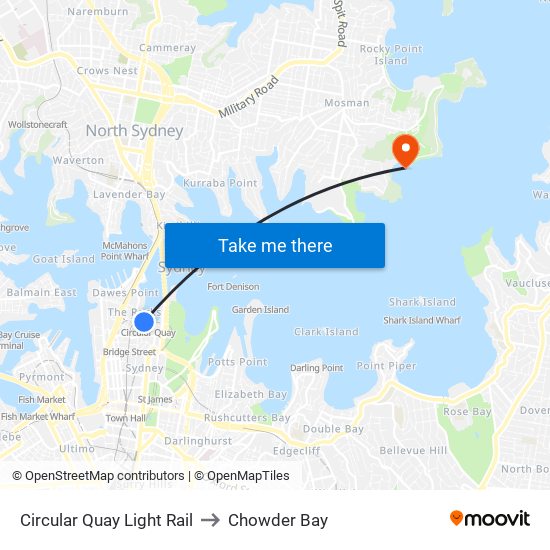 Circular Quay Light Rail to Chowder Bay map