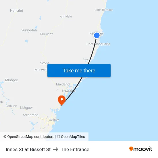 Innes St at Bissett St to The Entrance map