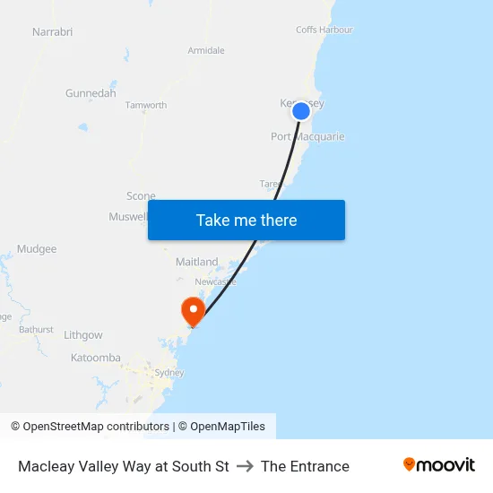 Macleay Valley Way at South St to The Entrance map