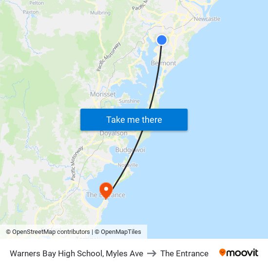 Warners Bay High School, Myles Ave to The Entrance map