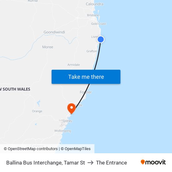 Ballina Bus Interchange, Tamar St to The Entrance map