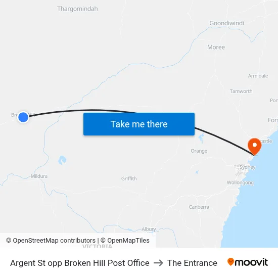 Argent St opp Broken Hill Post Office to The Entrance map