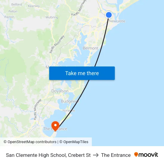 San Clemente High School, Crebert St to The Entrance map