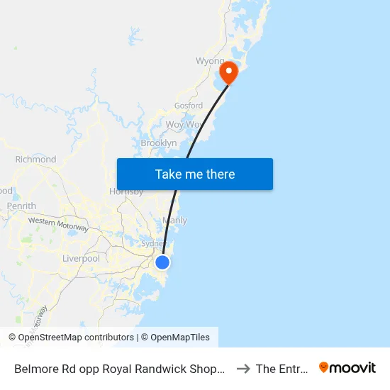 Belmore Rd opp Royal Randwick Shopping Centre to The Entrance map
