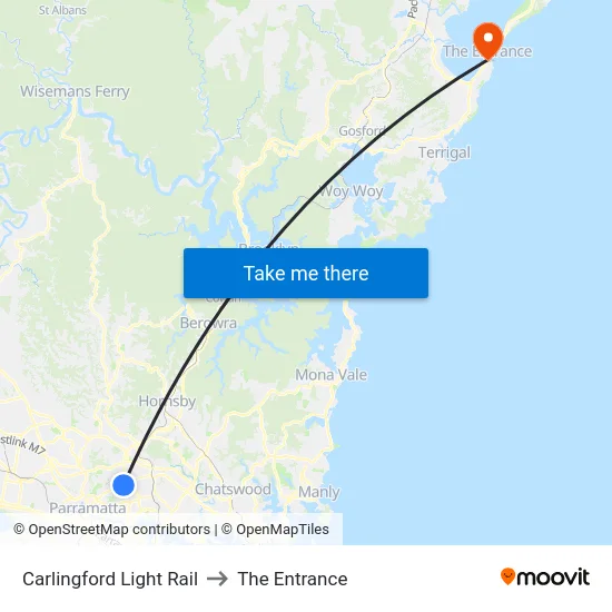 Carlingford Light Rail to The Entrance map
