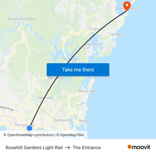 Rosehill Gardens Light Rail to The Entrance map