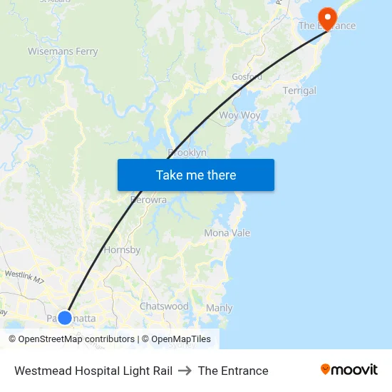 Westmead Hospital Light Rail to The Entrance map