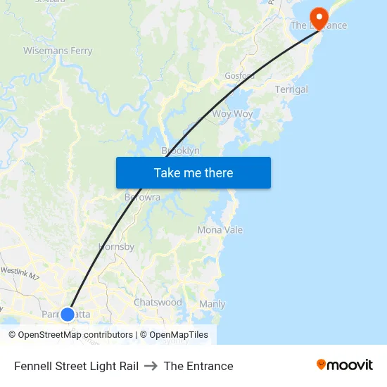 Fennell Street Light Rail to The Entrance map