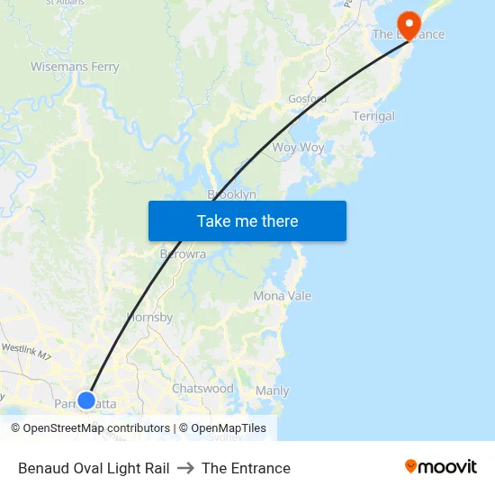 Benaud Oval Light Rail to The Entrance map