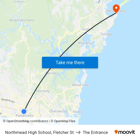 Northmead High School, Fletcher St to The Entrance map