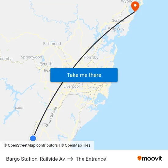 Bargo Station, Railside Av to The Entrance map