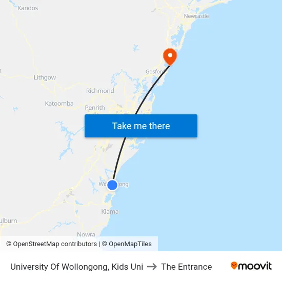 University Of Wollongong, Kids Uni to The Entrance map