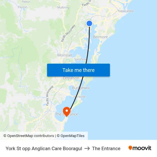 York St opp Anglican Care Booragul to The Entrance map