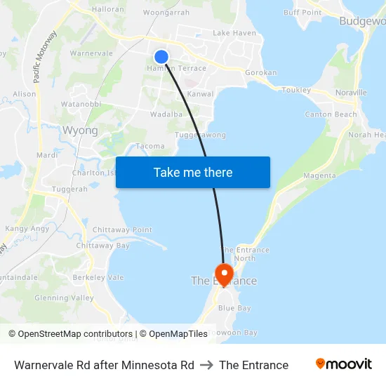Warnervale Rd after Minnesota Rd to The Entrance map