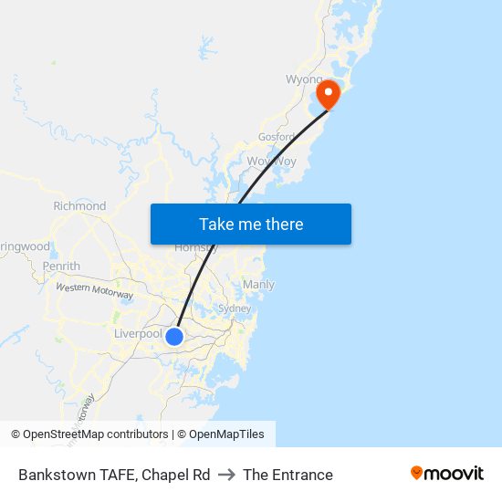 Bankstown TAFE, Chapel Rd to The Entrance map