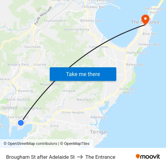 Brougham St after Adelaide St to The Entrance map