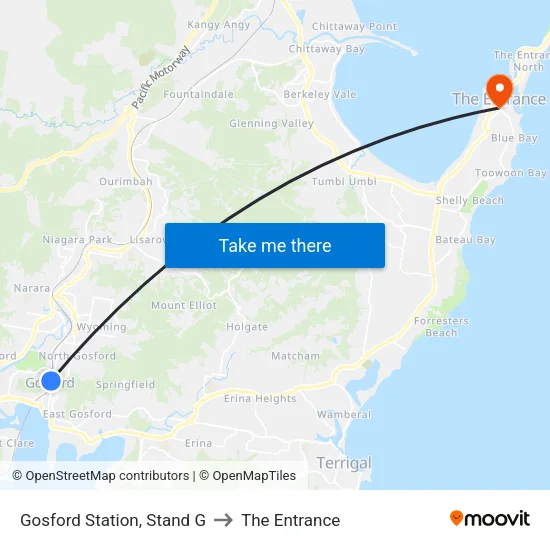 Gosford Station, Stand G to The Entrance map