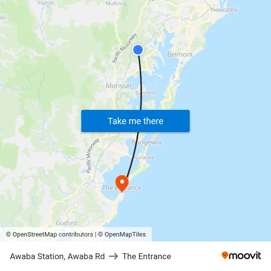 Awaba Station, Awaba Rd to The Entrance map