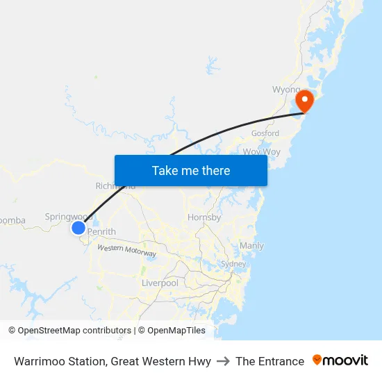 Warrimoo Station, Great Western Hwy to The Entrance map