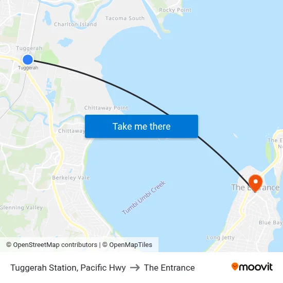 Tuggerah Station, Pacific Hwy to The Entrance map