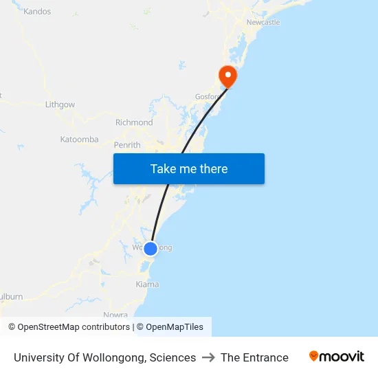 University Of Wollongong, Sciences to The Entrance map