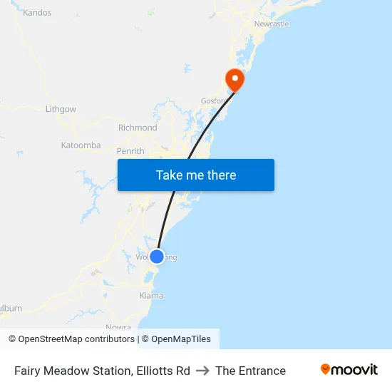 Fairy Meadow Station, Elliotts Rd to The Entrance map