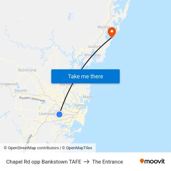 Chapel Rd opp Bankstown TAFE to The Entrance map