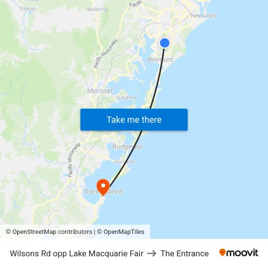 Wilsons Rd opp Lake Macquarie Fair to The Entrance map