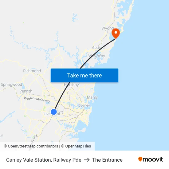 Canley Vale Station, Railway Pde to The Entrance map
