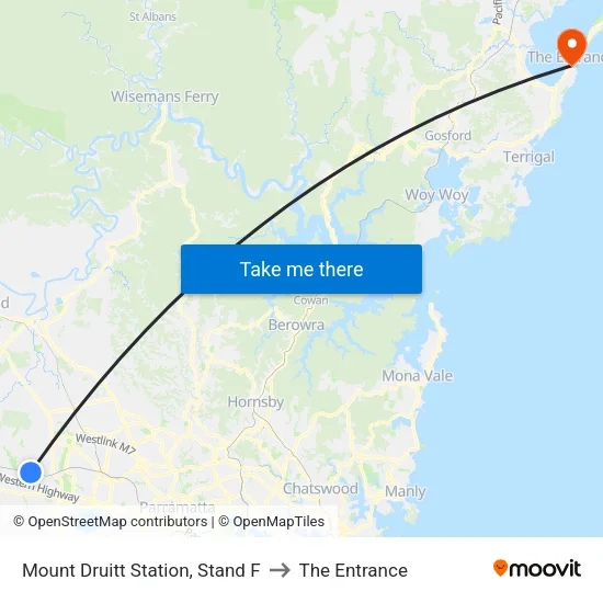 Mount Druitt Station, Stand F to The Entrance map
