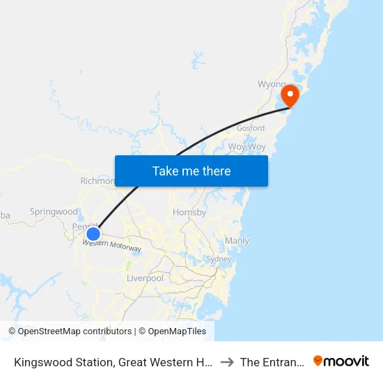 Kingswood Station, Great Western Hwy to The Entrance map