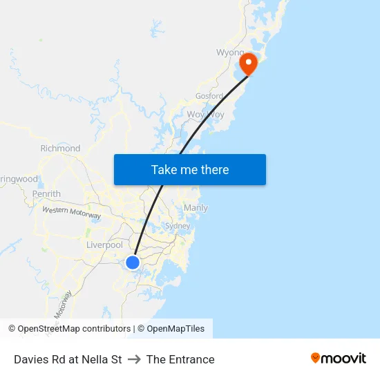 Davies Rd at Nella St to The Entrance map