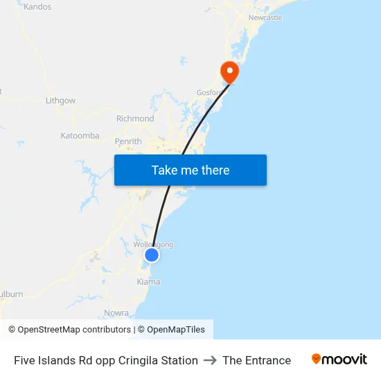Five Islands Rd opp Cringila Station to The Entrance map
