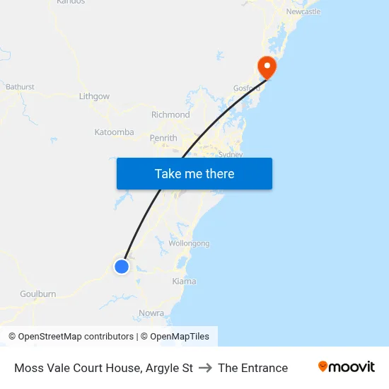 Moss Vale Court House, Argyle St to The Entrance map