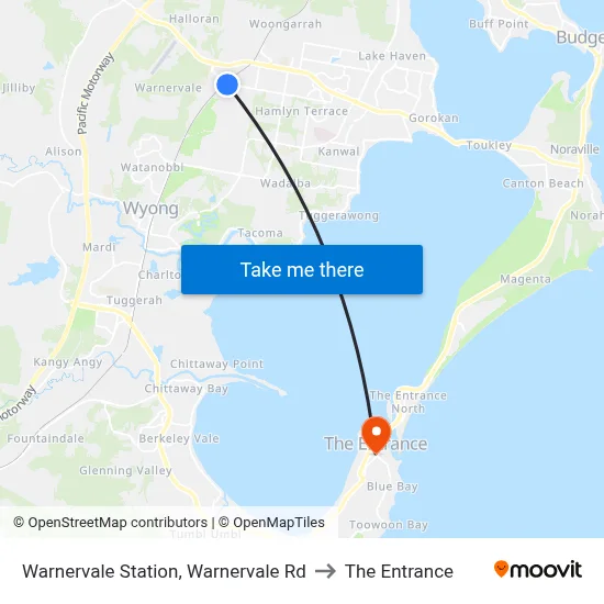 Warnervale Station, Warnervale Rd to The Entrance map