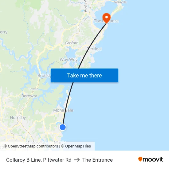 Collaroy B-Line, Pittwater Rd to The Entrance map