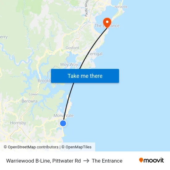 Warriewood B-Line, Pittwater Rd to The Entrance map
