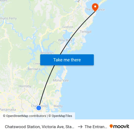 Chatswood Station, Victoria Ave, Stand E to The Entrance map