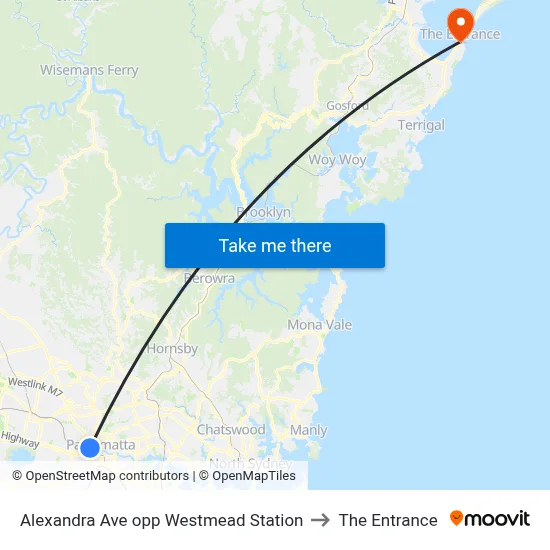 Alexandra Ave opp Westmead Station to The Entrance map