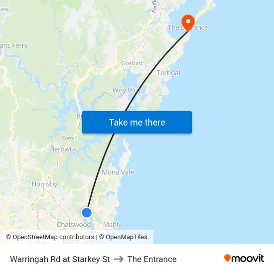 Warringah Rd at Starkey St to The Entrance map