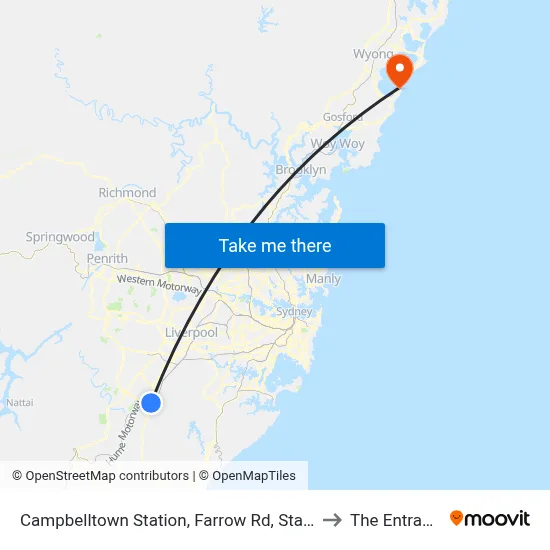 Campbelltown Station, Farrow Rd, Stand H to The Entrance map